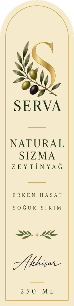 Serva Natürel Sızma Zeytinyağı 250 ml etiketi